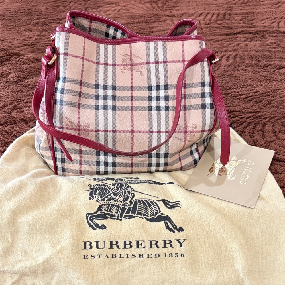 Burberry Red and Cream Plaid Shoulder Bag